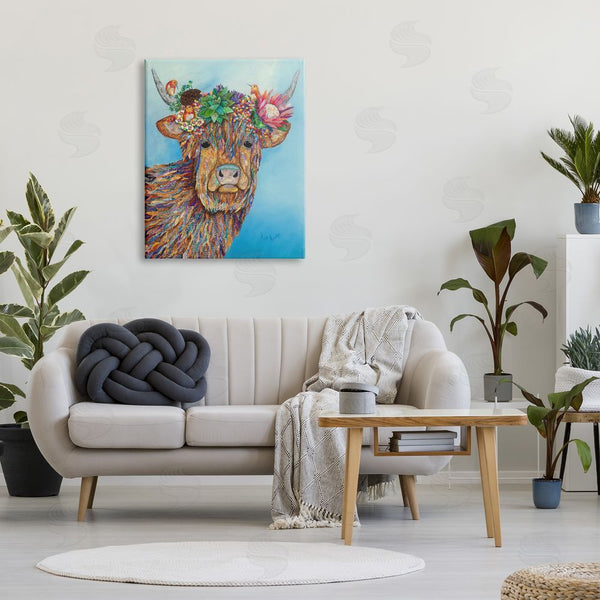 Stupell Industries Lisa Morales | Bella Cow Cattle Floral Blossom Crown Collaged Painting Wall Art