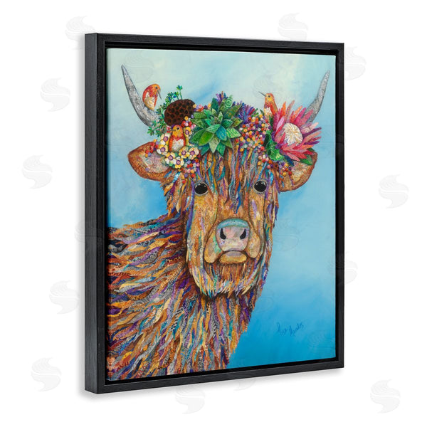 Stupell Industries Lisa Morales | Bella Cow Cattle Floral Blossom Crown Collaged Painting Wall Art