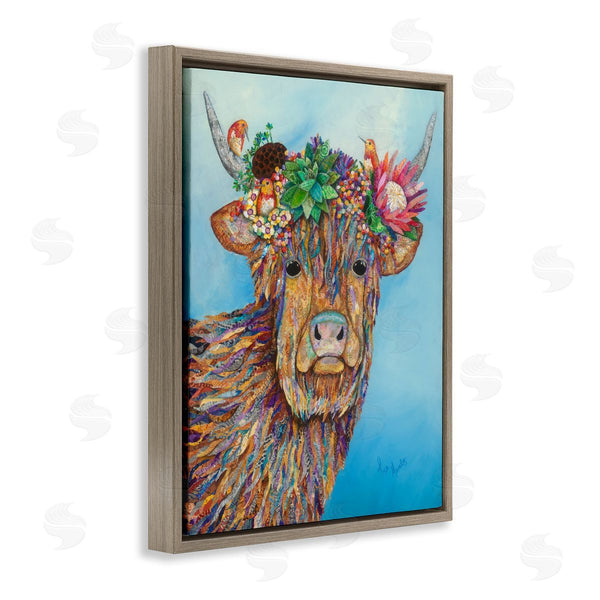 Stupell Industries Lisa Morales | Bella Cow Cattle Floral Blossom Crown Collaged Painting Wall Art