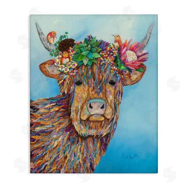 stupell industries Lisa Morales | Bella Cow Cattle Floral Blossom Crown Collaged Painting Wall Art