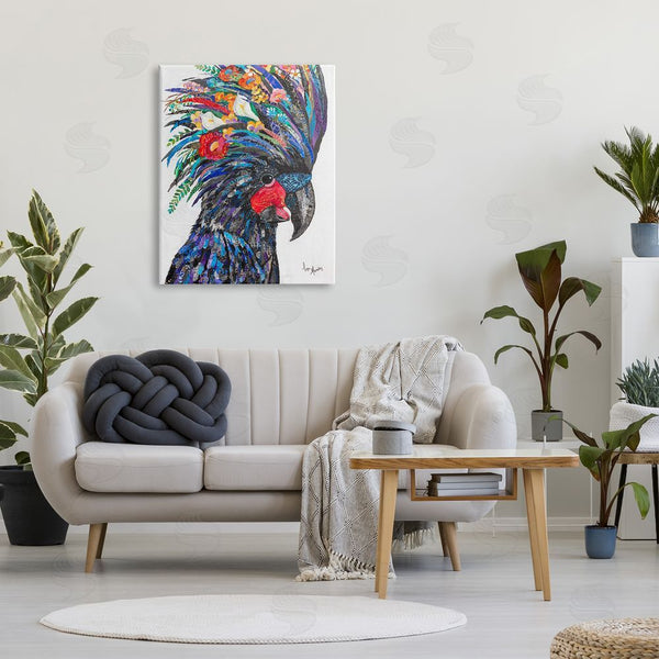 Stupell Industries Lisa Morales | Black Palm Cockatoo Bird Floral Pattern Collage Wall Art