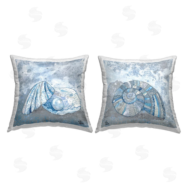 Stupell Industries Lisa Morales | Blue Collaged Clam Seashell Aquatic Beach Life Printed Throw Pillow Set