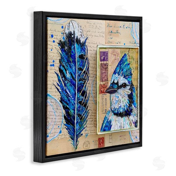 Stupell Industries Lisa Morales | Blue Jay Collaged Ephemera Feather Bird Painting Wall Art