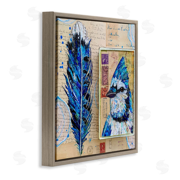 Stupell Industries Lisa Morales | Blue Jay Collaged Ephemera Feather Bird Painting Wall Art