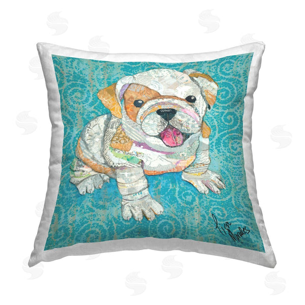 stupell industries Lisa Morales | Blue Patterned Happy Pet Puppy Printed Throw Pillow