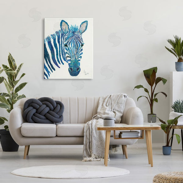 Stupell Industries Lisa Morales | Blue Zebra Stripes Wildlife Collage Portrait Wall Art