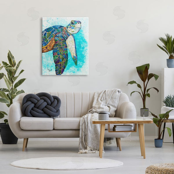 Stupell Industries Lisa Morales | Bold Aquatic Sea Turtle Pebbled Collage Patterns Wall Art