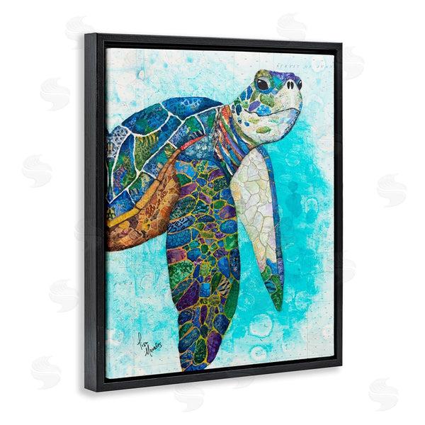 Stupell Industries Lisa Morales | Bold Aquatic Sea Turtle Pebbled Collage Patterns Wall Art