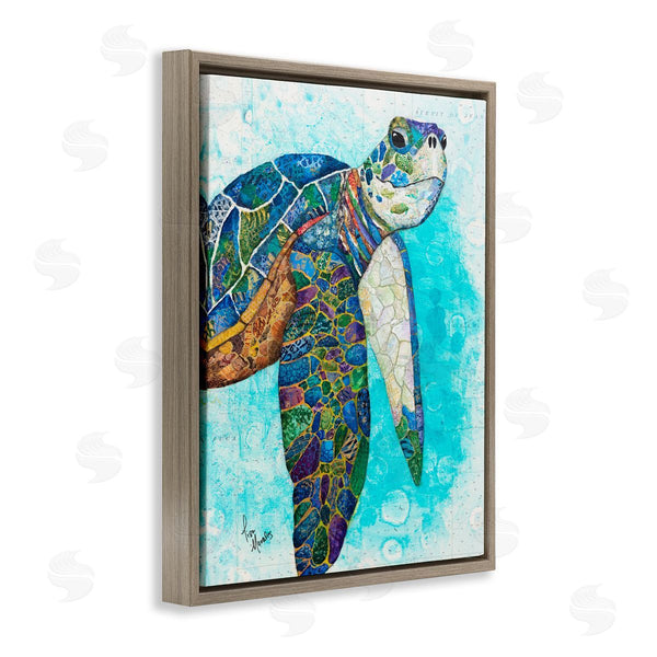 Stupell Industries Lisa Morales | Bold Aquatic Sea Turtle Pebbled Collage Patterns Wall Art