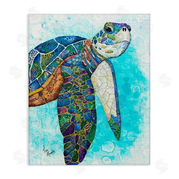stupell industries Lisa Morales | Bold Aquatic Sea Turtle Pebbled Collage Patterns Wall Art