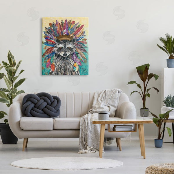 Stupell Industries Lisa Morales | Bold Tribal Raccoon Mixed Ephemera Collage Painting Wall Art