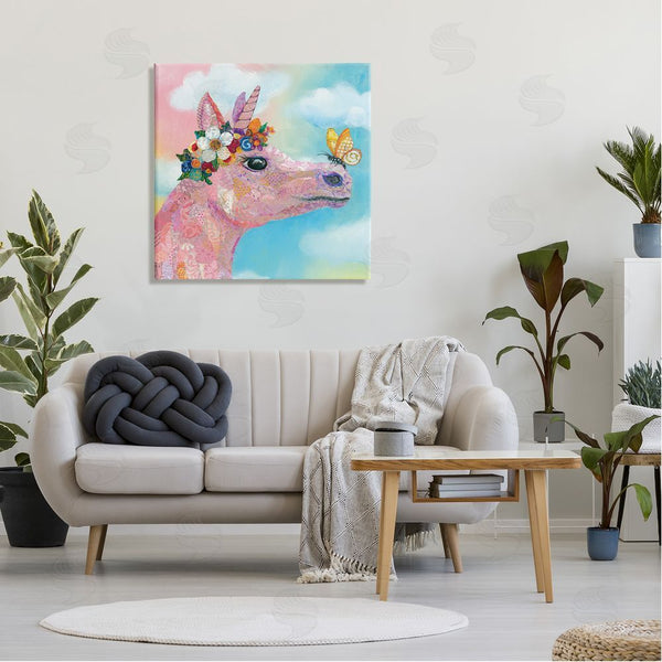 Stupell Industries Lisa Morales | Butterfly Kisses Pink Fantasy Unicorn Flower Blossoms Wall Art