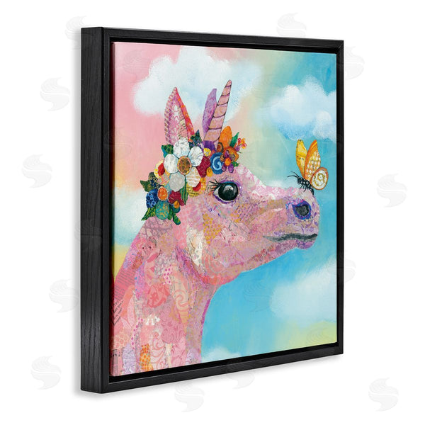 Stupell Industries Lisa Morales | Butterfly Kisses Pink Fantasy Unicorn Flower Blossoms Wall Art