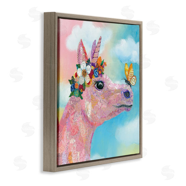 Stupell Industries Lisa Morales | Butterfly Kisses Pink Fantasy Unicorn Flower Blossoms Wall Art
