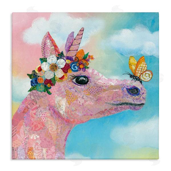 stupell industries Lisa Morales | Butterfly Kisses Pink Fantasy Unicorn Flower Blossoms Wall Art