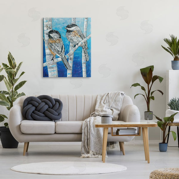 Stupell Industries Lisa Morales | Chickadees Perched Layered Ephemera Animal Birds Collage Wall Art