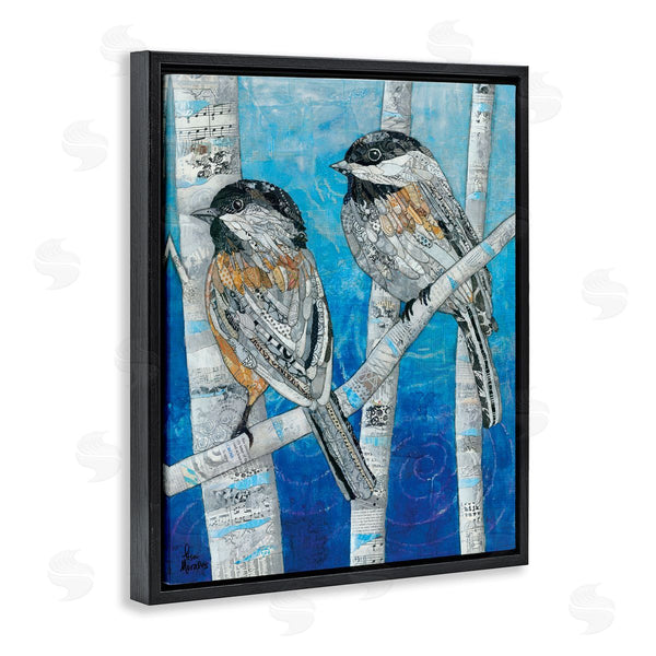 Stupell Industries Lisa Morales | Chickadees Perched Layered Ephemera Animal Birds Collage Wall Art