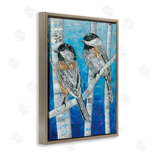 Stupell Industries Lisa Morales | Chickadees Perched Layered Ephemera Animal Birds Collage Wall Art