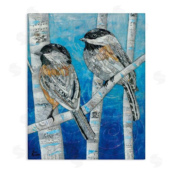 stupell industries Lisa Morales | Chickadees Perched Layered Ephemera Animal Birds Collage Wall Art