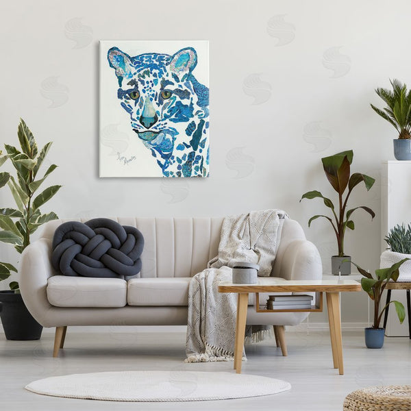 Stupell Industries Lisa Morales | Clouded Leopard Collaged Blue Patterns Wildlife Animal Wall Art