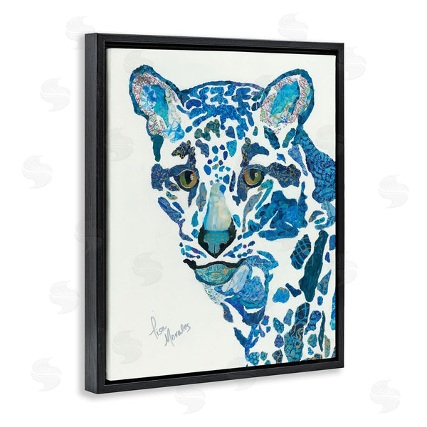 Stupell Industries Lisa Morales | Clouded Leopard Collaged Blue Patterns Wildlife Animal Wall Art