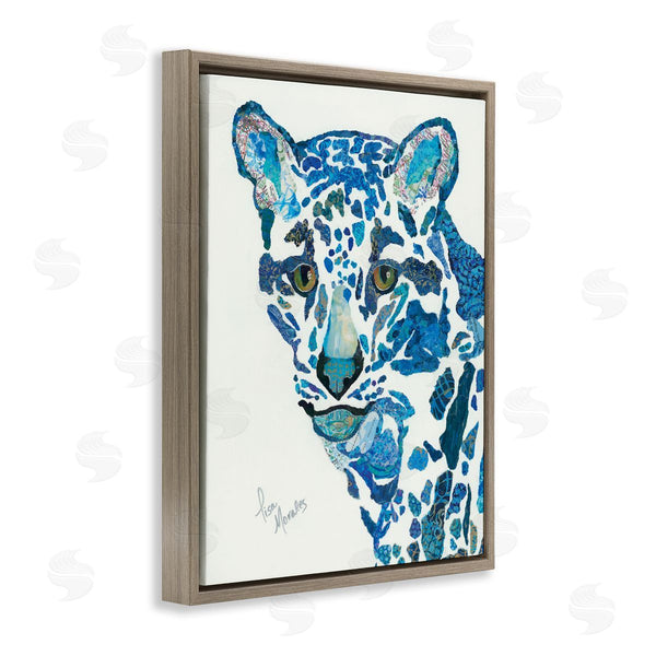 Stupell Industries Lisa Morales | Clouded Leopard Collaged Blue Patterns Wildlife Animal Wall Art