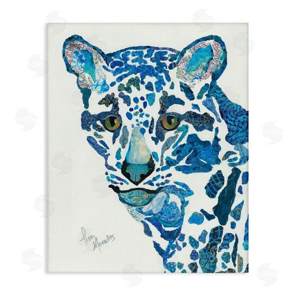 stupell industries Lisa Morales | Clouded Leopard Collaged Blue Patterns Wildlife Animal Wall Art