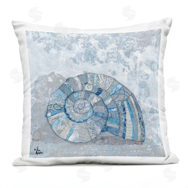 Stupell Industries Lisa Morales | Collage Patterned Blue Nautical Spiral Seashell Printed Throw Pillow