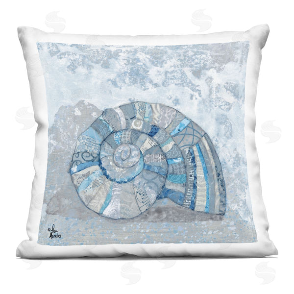 stupell industries Lisa Morales | Collage Patterned Blue Nautical Spiral Seashell Printed Throw Pillow