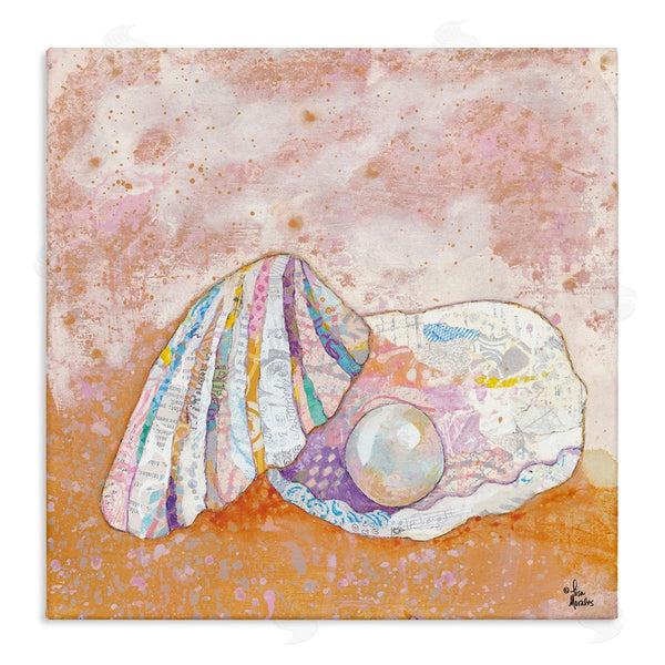 stupell industries Lisa Morales | Collaged Clam Shell Pearl Mixed Speckled Ephemera Wall Art