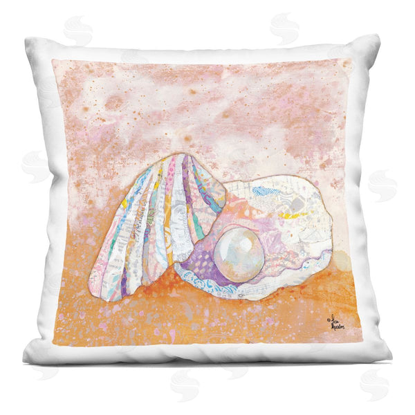 stupell industries Lisa Morales | Collaged Clamshell Pearl Nautical Beach Shore Printed Throw Pillow
