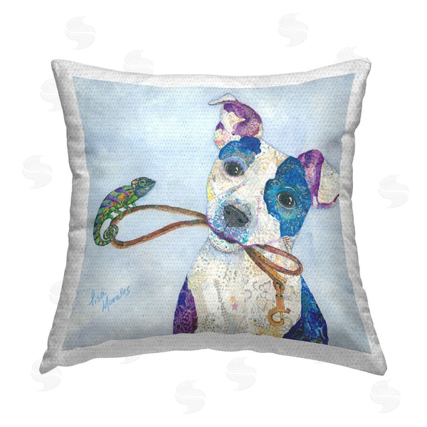 Stupell Industries Lisa Morales | Dog Leash Chameleon Animal Friends Printed Throw Pillow