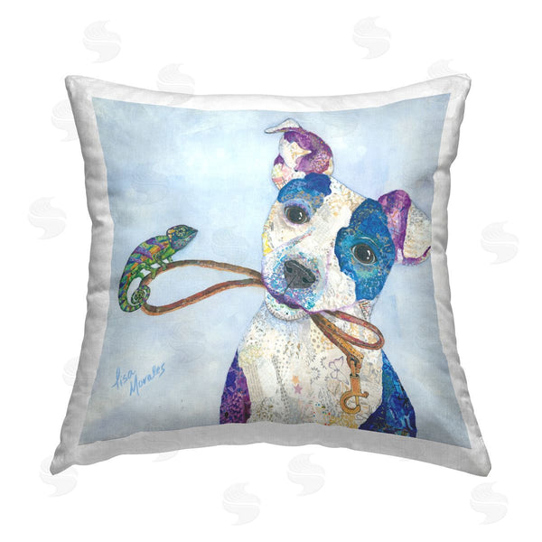 stupell industries Lisa Morales | Dog Leash Chameleon Animal Friends Printed Throw Pillow
