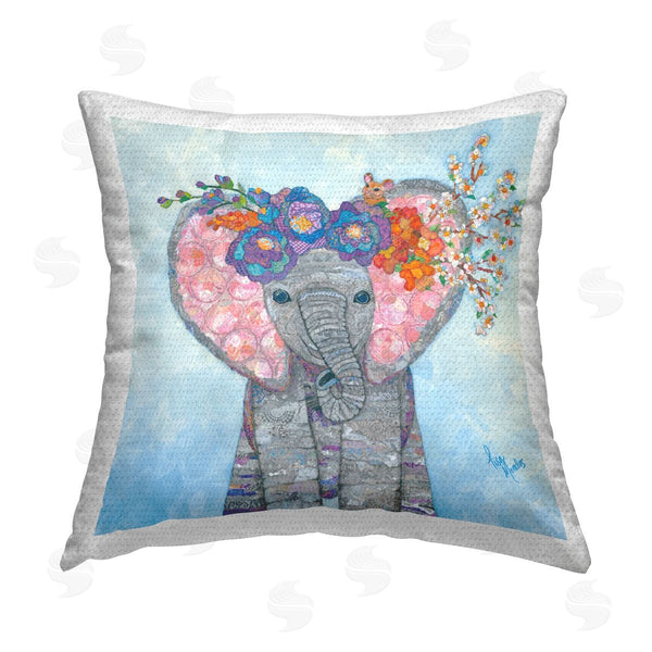 Stupell Industries Lisa Morales | Floral Elephant Patterned Blossoms Printed Throw Pillow