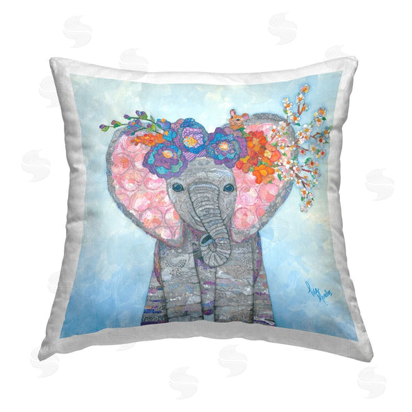 stupell industries Lisa Morales | Floral Elephant Patterned Blossoms Printed Throw Pillow