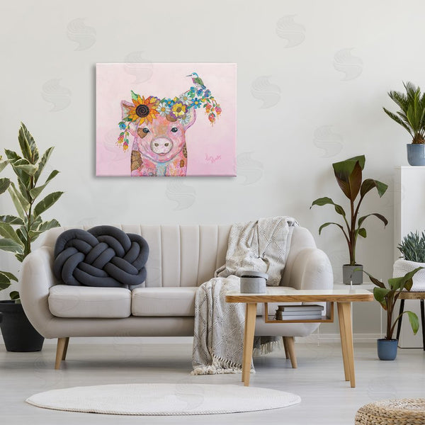 Stupell Industries Lisa Morales | Floral Pink Little Piggy & Bird Animal Collage Wall Art