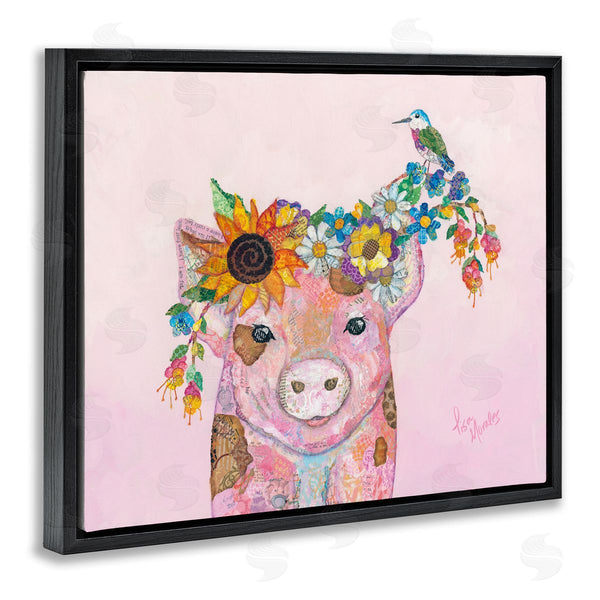 Stupell Industries Lisa Morales | Floral Pink Little Piggy & Bird Animal Collage Wall Art