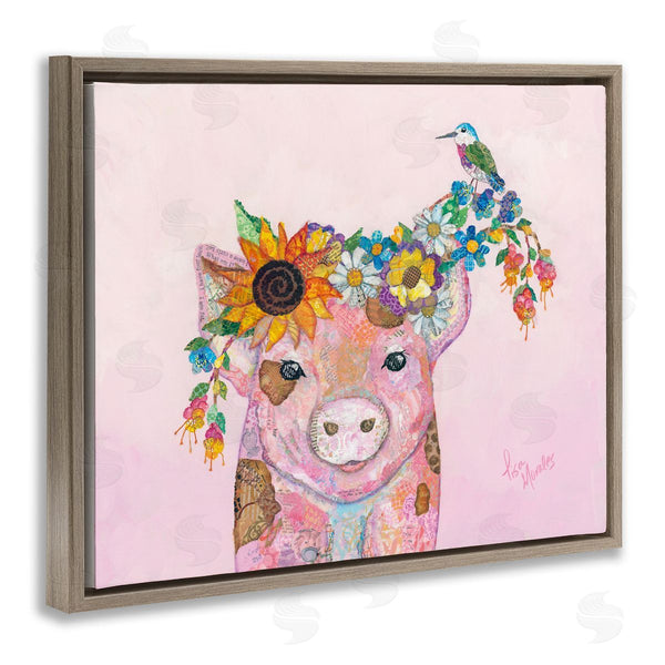 Stupell Industries Lisa Morales | Floral Pink Little Piggy & Bird Animal Collage Wall Art