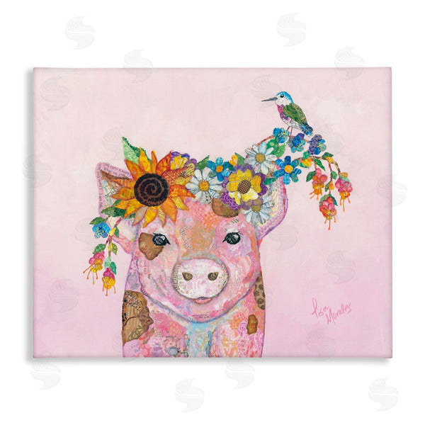 stupell industries Lisa Morales | Floral Pink Little Piggy & Bird Animal Collage Wall Art