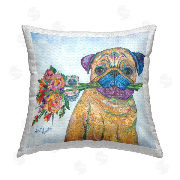 Stupell Industries Lisa Morales | Pug Flower Bouquet Hedgehog Animals Printed Throw Pillow