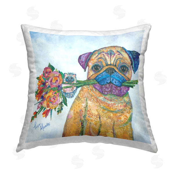 stupell industries Lisa Morales | Pug Flower Bouquet Hedgehog Animals Printed Throw Pillow