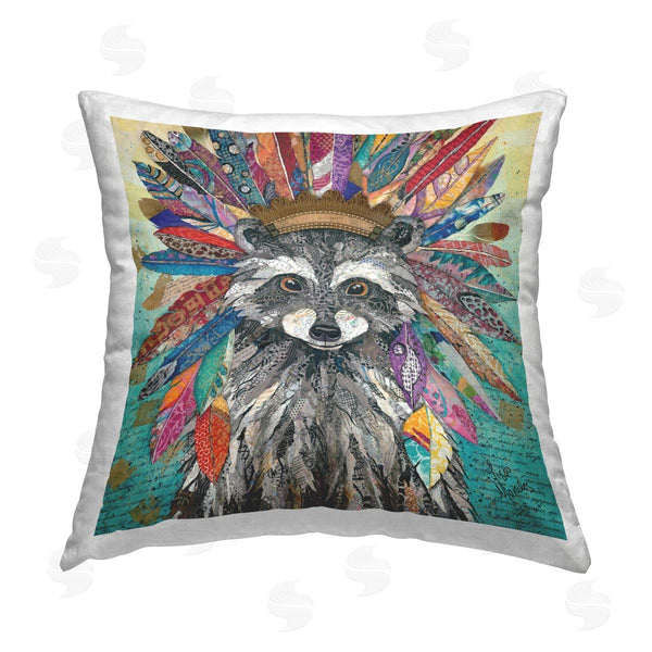stupell industries Lisa Morales | Raccoon Feathers Collaged Abstract Printed Throw Pillow