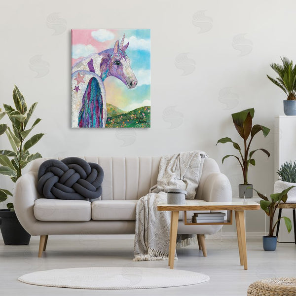 Stupell Industries Lisa Morales | Starry Eyed Unicorn Floral Fantasy Meadow Collage Wall Art