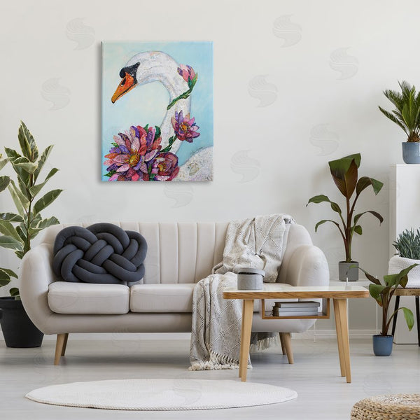 Stupell Industries Lisa Morales | Swan Bird Vivid Lotus Flower Blossoms Collage Wall Art