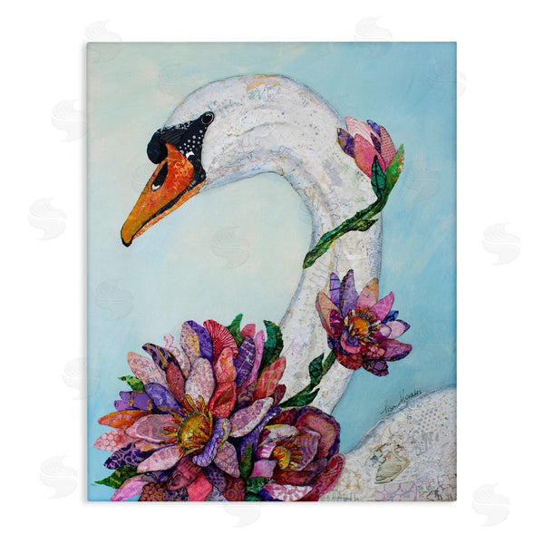 stupell industries Lisa Morales | Swan Bird Vivid Lotus Flower Blossoms Collage Wall Art