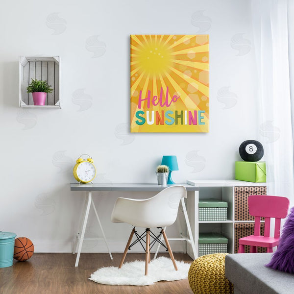 Stupell Industries Lisa Perry Whitebutton | Bold Hello Sunshine Typography Radiant Yellow Sun Wall Art