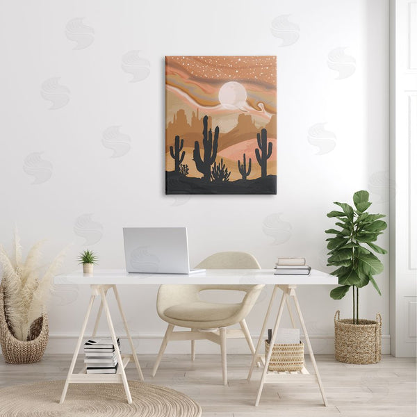 Stupell Industries Lisa Perry Whitebutton | Cactus Canyon Sandstorm Landscape Lunar Borealis Starry Sky Wall Art