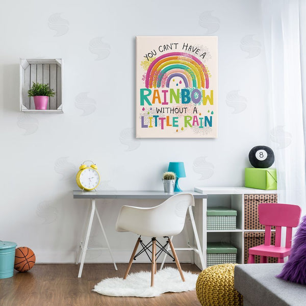 Stupell Industries Lisa Perry Whitebutton | Can't Have Rainbow Without Rain Phrase Inspirational Kids Wall Art