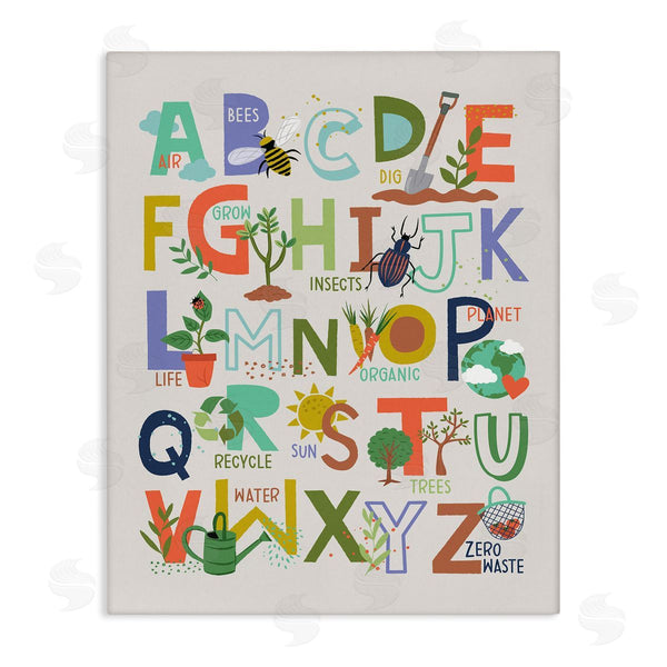 stupell industries Lisa Perry Whitebutton | Children's Whimsical Alphabet Chart Insects Garden Nature Wall Art