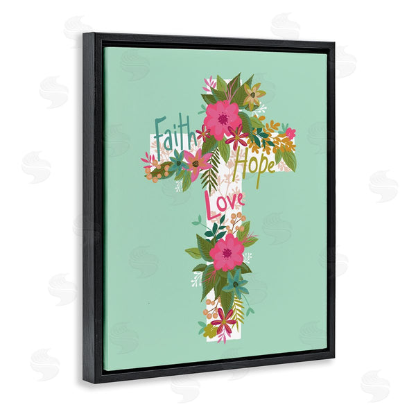 Stupell Industries Lisa Perry Whitebutton | Faith Hope Love Floral Cross Wall Art